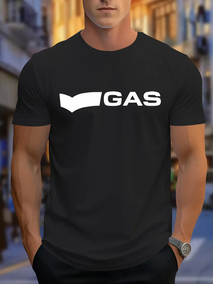 Men's Summer 100% Pure Cotton Fashionable Casual Sports Loose GAS Letter Pattern Printed Round Neck Short Sleeved T-shirt Top