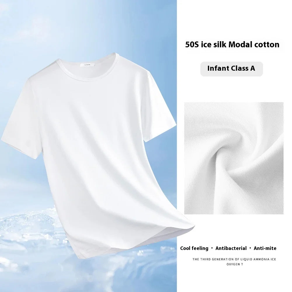 47% Cotton 47% Modal 6% Spandex T Shirt Men Short Sleeved Summer Round Neck Undershirt Plus Size Men's Solid Color Tops Tees