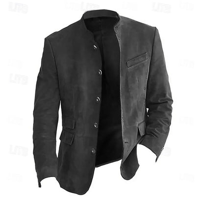 Autumn Winter Men'S Casual Blazer Jacket Stand Collar Long Sleeve Solid Color Single Breasted Button Fashion Jackets