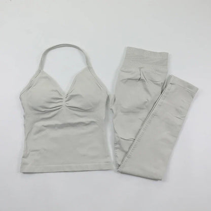 Fitness Leggings Set Women Seamless Yoga Set Fitness Clothing Scrunch Bum Gym Legging Padded Tank Top Workout Outfits Sportswear