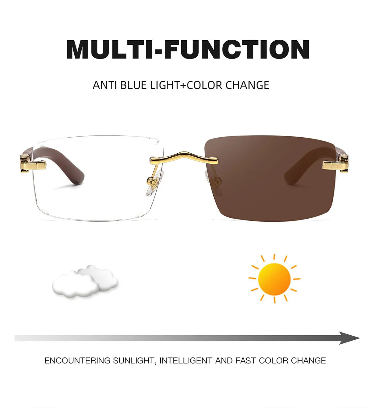 Rimless Sunglasses Women Trendy Gradual Change Square Fashion Glasses Luxury Vacation Sunscreen Sunglass Men Lentes De Sol Mujer