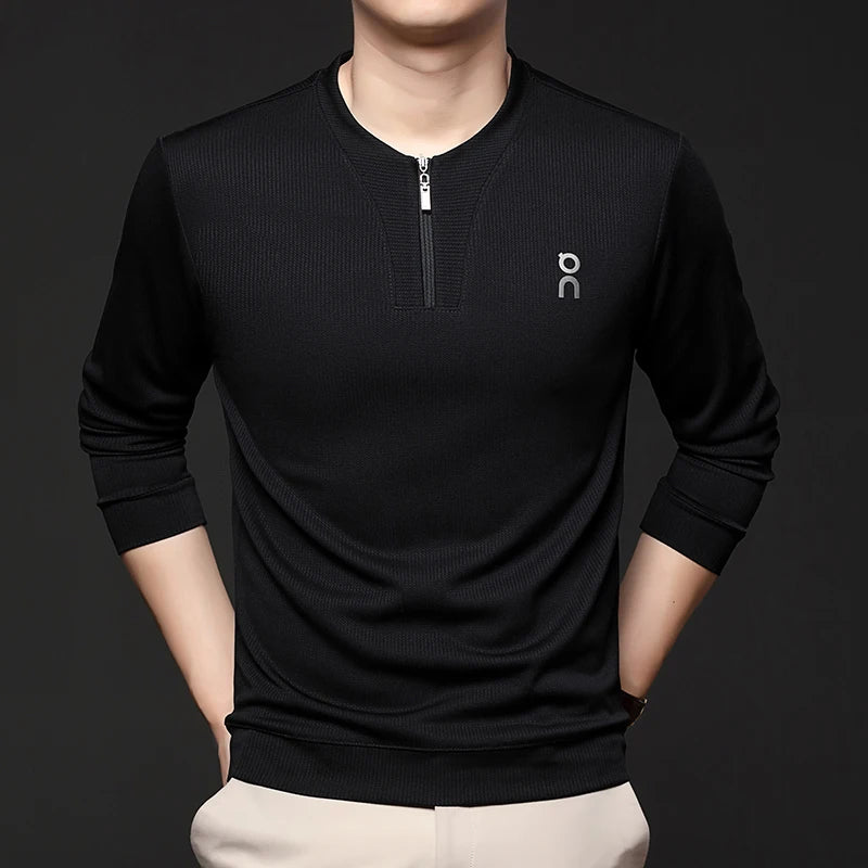 Long Sleeved T-shirt Sweatshirt Men's Autumn New Item Business Casual Skin Friendly Elastic Top Men's Zipper Bottom Shirt