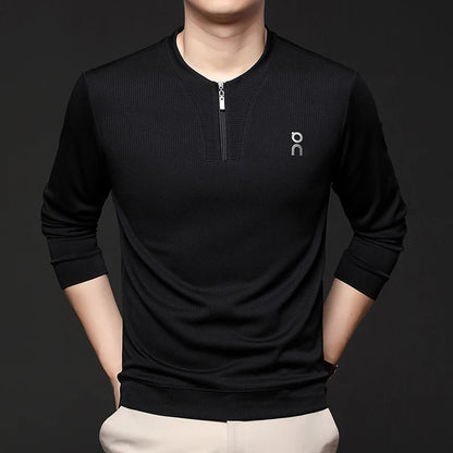 Long Sleeved T-shirt Sweatshirt Men's Autumn New Item Business Casual Skin Friendly Elastic Top Men's Zipper Bottom Shirt