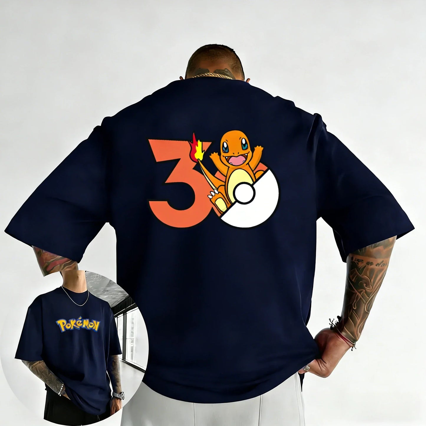 2026 Pokémon 30th Anniversary Charmander Printed T-shirt Summer Men's and Women's Loose Casual Hip Hop Trendy Short Sleeve Top