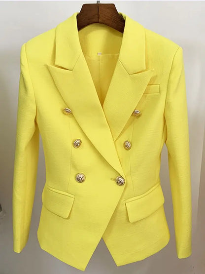 HIGH STREET 2026 Classic Baroque Designer Jacket Women's Metal Lion Buttons Double Breasted Textured Blazer Mint Green