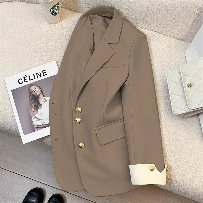 2026 New Temperament Commuting Suit Jacket Spring Autumn Women Blazers Notched Lapel Lined Design Sense Lady Suit Coats Trend