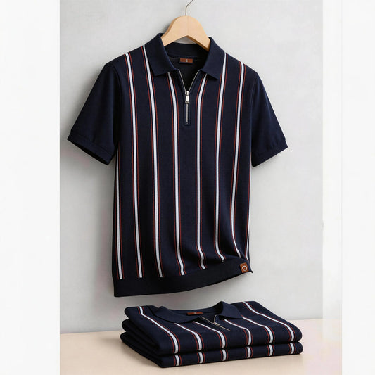 Men's Stripe Polo Shirt Old Money Style Short Sleeve Soft Breathable Casual Elegant Fabric for Comfortable Wear