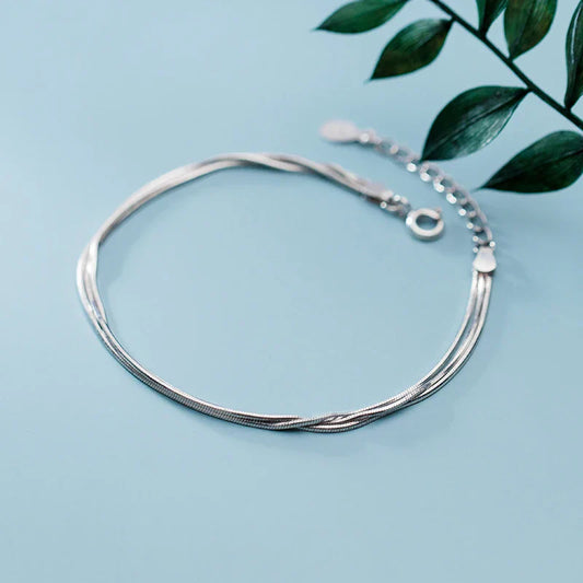 Bracelet chaîne maille serpent à trois couches pour femme en argent sterling 925, bijoux fantaisie, design 2020