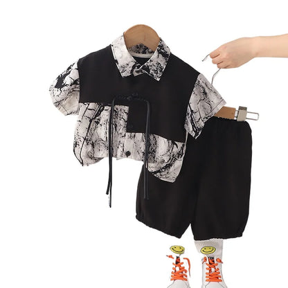 Summer Children Boys National Style Children's Clothes Shirt Shorts 2pcs/Set Toddler Fashion Clothing Tracksuit 1 2 3 4 5 Years