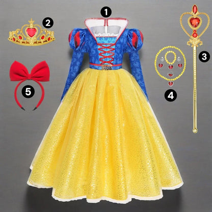 Deluxe Snow White Gown Set with Accessories Princess Costume Fairy Cosplay for Girls Kids Toddler Carnival Party Vestido