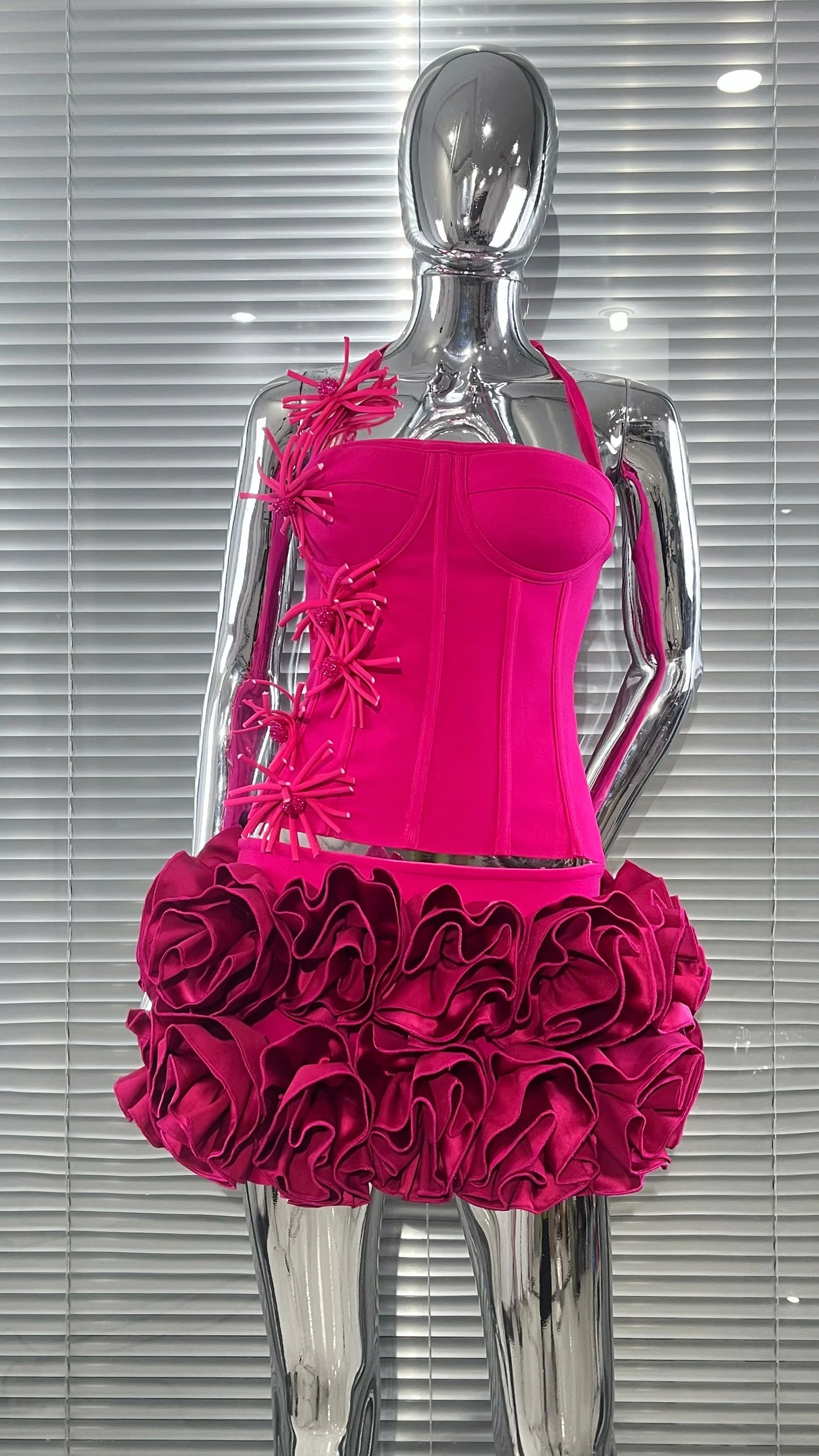 Black Red Color Women Sexy Strapless Laced-up Tops Florlas Bodycon Mini Skirt Set Celebrate Birthday Party Cocktail Dress