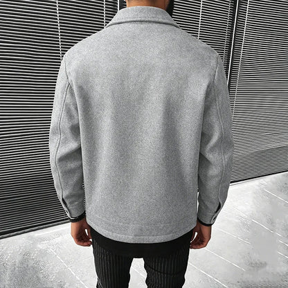 Men's Polyester Brushed Jacket, Lapel Button/Zipper Coat with Pocket, Comfortable Casual Autumn Winter Office Business Wear