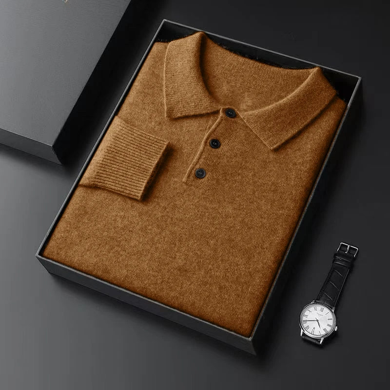 Autumn Mens Knit  Pullover Sweater Lapel Slim Fit Button Pullover HeavyWeight Polo Sweaters Outdoor Winter Warm Solid Streetwear