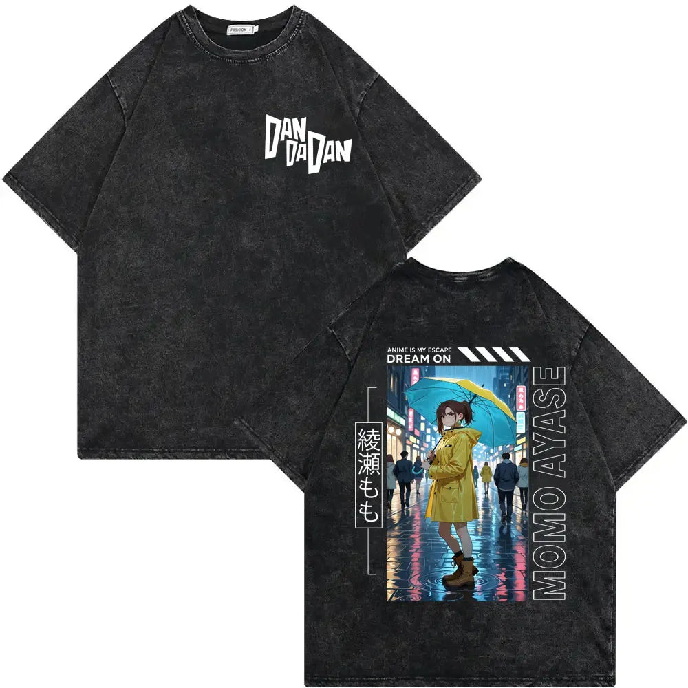 Dandadan Japanese Anime Vintage Washed T-shirt Men Women High Quality Fashion T-shirts Summer Casual Cotton Short Sleeve T Shirt