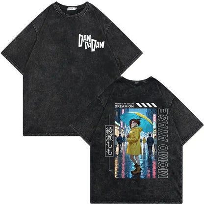 Dandadan Japanese Anime Vintage Washed T-shirt Men Women High Quality Fashion T-shirts Summer Casual Cotton Short Sleeve T Shirt