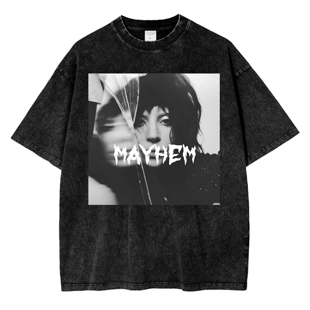 Vintage Washed Lady Gaga The Mayhem Ball Tour 2025 T Shirt Fashion Men/Women Aesthetic High Quality Acid Wash 100% Cotton Tees