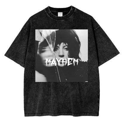 Vintage Washed Lady Gaga The Mayhem Ball Tour 2025 T Shirt Fashion Men/Women Aesthetic High Quality Acid Wash 100% Cotton Tees