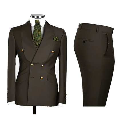Lvory Shawl Lapel 2 Piece Suit Double Breasted Men's Jacket Pants with Gold Buttons Formal Wedding Groom Attire Prom Tuxedos