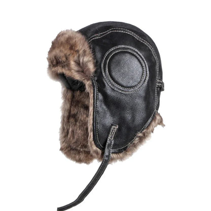 Winter Ushanka Hat Men Women's Pilot Aviator Trapper Hat Faux Fur Leather Snow Cap with Ear Flaps Pilot Winter Trapper Hat