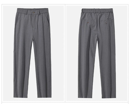 Spring Summer Thin Men's Slim Casual Pants Solid Color Elastic Waist Soft Breathable Business Straight Trousers Black Beige Gray