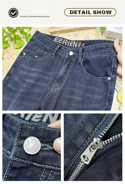  Brand Clothing Spring Summer Slim Men's Jeans Casual Breathable Cotton Fabric Stretch Denim Pants Blue Trousers Male Plus Size