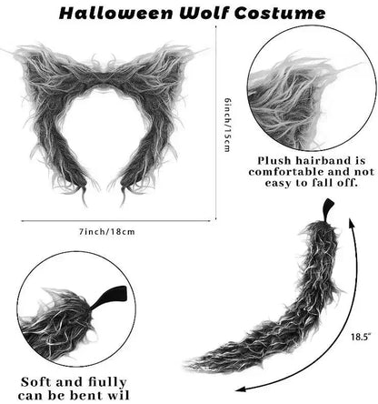 Girls Wolf Ear Headband Tail Skirt Mask Suit Wolf Cosplay Costumes Children Stage Costume Birthday Gift Halloween Animal Dress