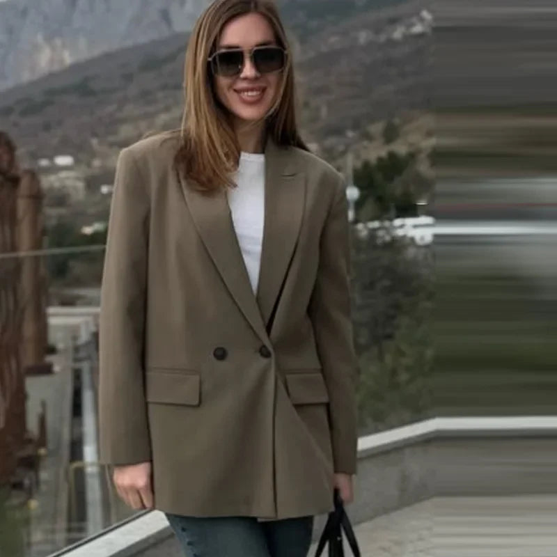Blazers For Woman Office Look Gray Jacket Blazer Women Double-Breasted Loose Black Long Blazer High Quality Women's Blazer