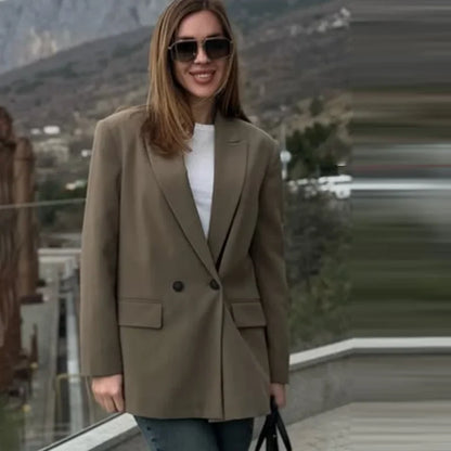 Blazers For Woman Office Look Gray Jacket Blazer Women Double-Breasted Loose Black Long Blazer High Quality Women's Blazer