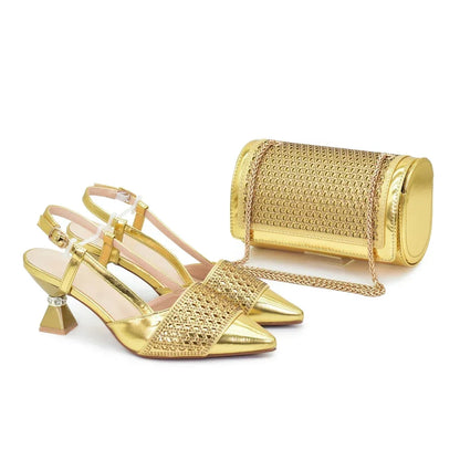 Latest Designer Shoe and Bag Sets From Italy Wedding Shoes for Women Bride African Shoes and Bags Matching Set with Rhinestone