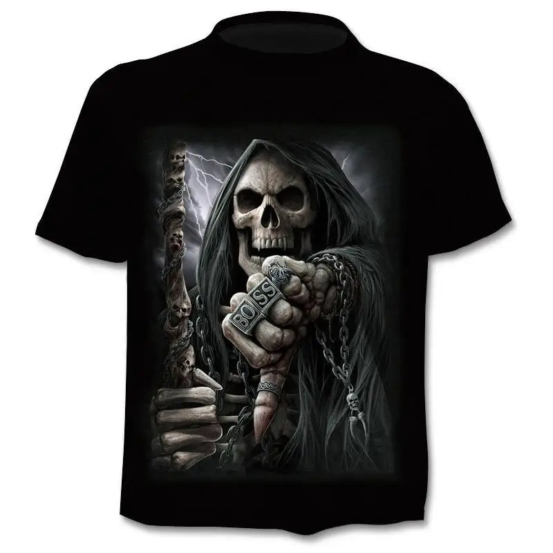 New retro street punk motorcycle men's T-shirt 3D shirt casual fashion hip-hop horror short sleeved round neck men's clothing