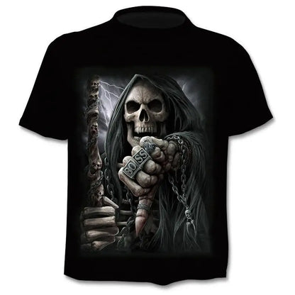 New retro street punk motorcycle men's T-shirt 3D shirt casual fashion hip-hop horror short sleeved round neck men's clothing