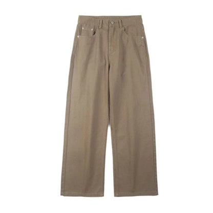 100％ Cotton Men's Baggy Straight Jeans Comfortable Soft Casual Pants Fashion Korean White Brown Denim Trousers Male Clothing