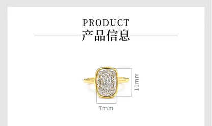 S925 Silver 8 * 11mm Fat Square White Zircon Ice Flower Cutting Ring Set with Classic Commuter Women's Jewelry