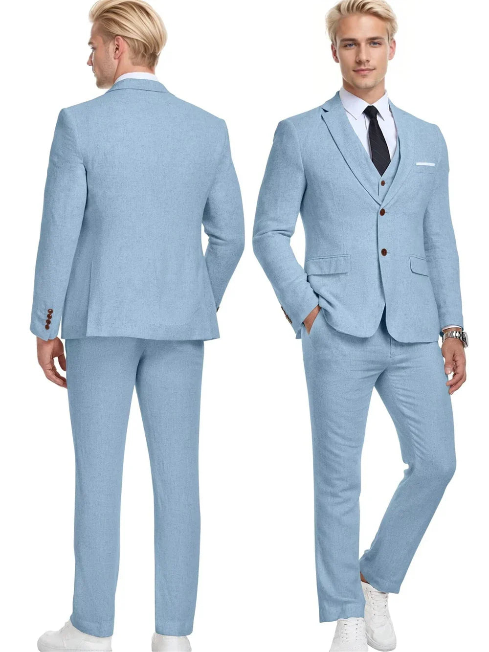 High-End Retro Linen Men Suit Beach Wedding Suit Summer Slim Fit 3 Pieces Light Weight Linen Suit Jacket Vest Pant