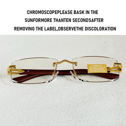 Photochromic Sunglasses Women Change Colour Rimless Sunglass Men Square Fashion Glasses UV400 Protection Wooden Shades Gafas