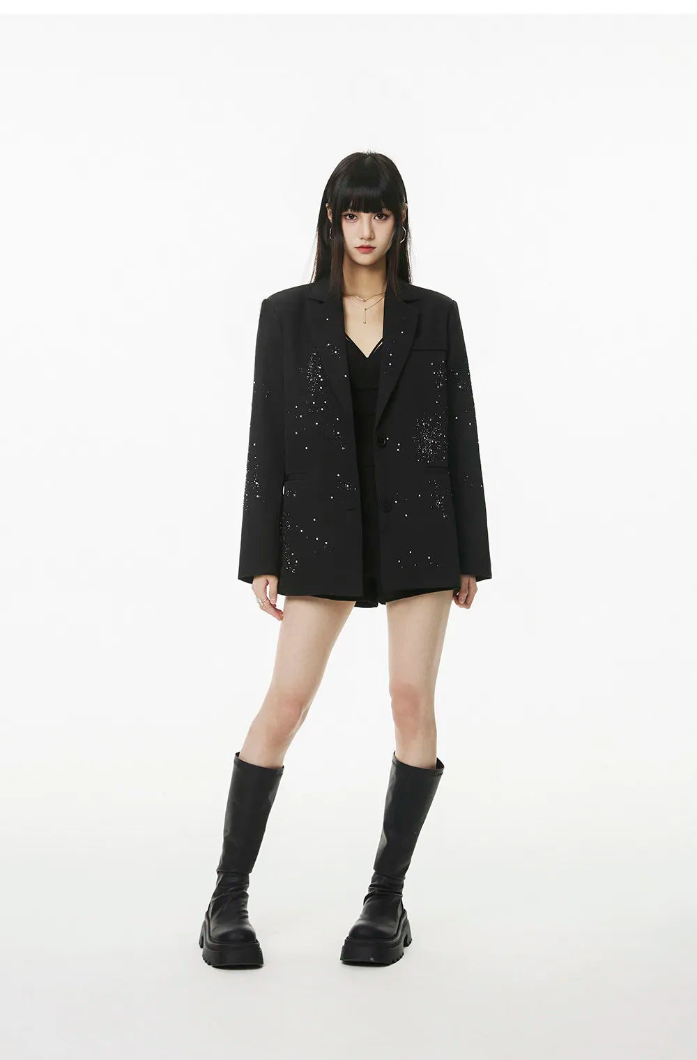Women's Rhinestone Blazer Long Sleeve Suit Jacket Designer Loose Fit Office Casual Sparkly Blazer Fashion Outerwear Coat