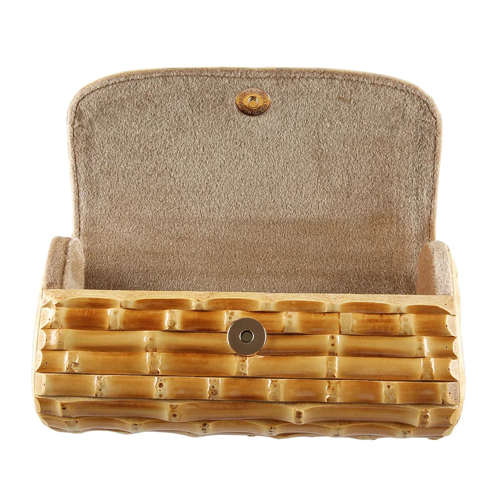 Brand Fashion Vintage Retro Hard Wood Rattan Straw Evening Purse Wallet Unique Handmade Natural Bamboo Root Clutch Bag
