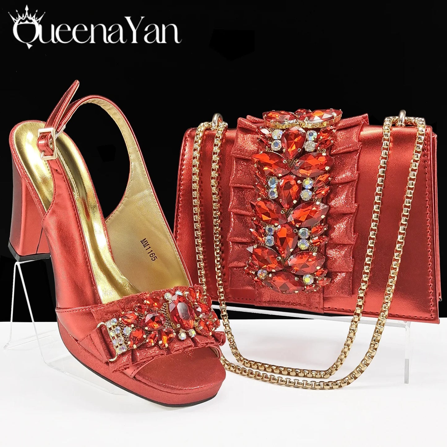 Spot goods Elegant Women Heels Shoes and Bag Set Decoration Rhinestones Women High Heels Shoes OL Bag And Shies