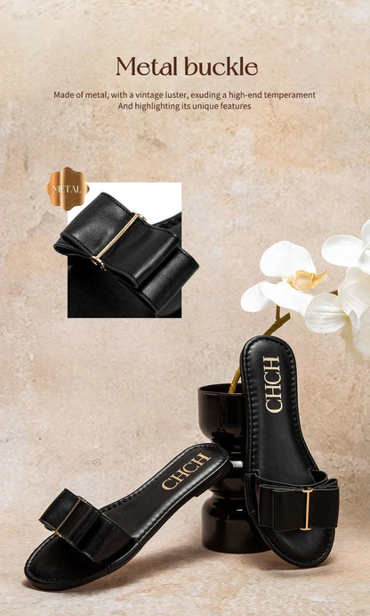 Women's Flat Shoes New Summer Bow Casual Slippers Black Commuting Women's Shoes