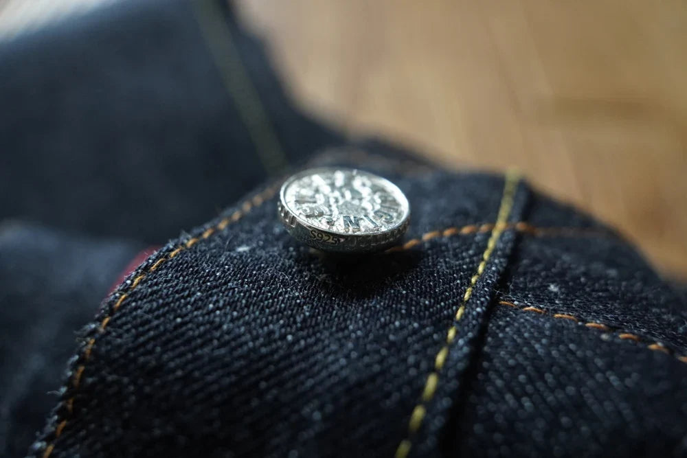 Mens Jeans Selvedge Denim Jeans for Man Silver Button Loose Fit Handmade 15 Oz