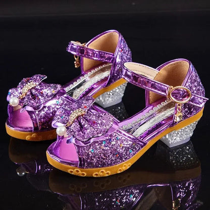 Girls Sandals Summer 2023  New Children's Princess Shoes Little Girls High-heeled Bow-knot Crystal Sandals Party Dress Wedding