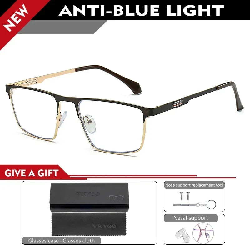 New Metal Eyeglasses Square Frame Business Casual Anti-blue Light Reading Glasses Men's Prescription Customized 6915