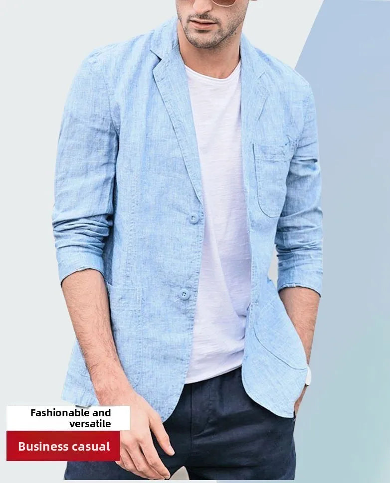 Linen Sun Protection Jacket Blazer - Men Fashionable Business Travel Wedding Versatile Casual Lightweight Cool Breathable Blazer