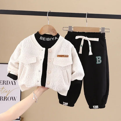 New Autumn Baby Clothes Set Children Boys Long Sleeved Suit Jacket T-Shirt Pants 3Pcs/Set Toddler Letter Costume Kids Tracksuits