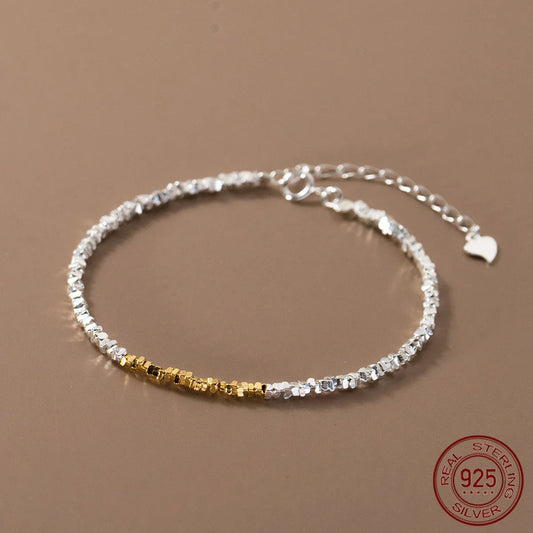 Bracelets Perles Irrégulières Simples 15+4.5cm Pour Femmes Argent 925 Or Design Bracelet Femme Argent Sterling 925