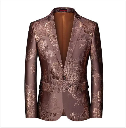 New Men Fashion Flower Suit Luxury Jacquard Jacket Homme Wedding Ball Party Single Button Blazer Singer Stage Performance Coat