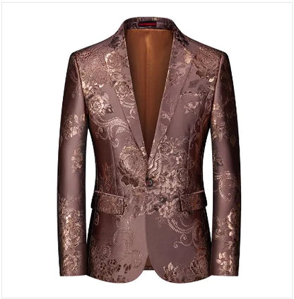 New Men Fashion Flower Suit Luxury Jacquard Jacket Homme Wedding Ball Party Single Button Blazer Singer Stage Performance Coat