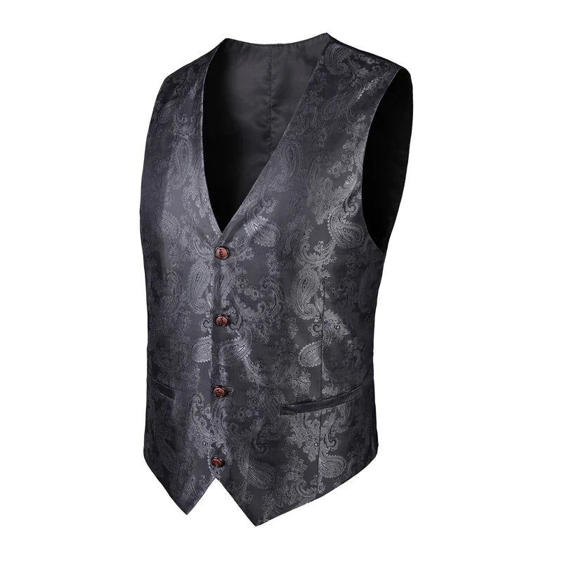 2025 New High-end V-neck Jacquard Black Vest for Men, White Sleeveless Waistcoat, Silver Billiards Uniform ,male Magician Vests