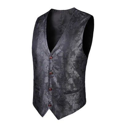 2025 New High-end V-neck Jacquard Black Vest for Men, White Sleeveless Waistcoat, Silver Billiards Uniform ,male Magician Vests