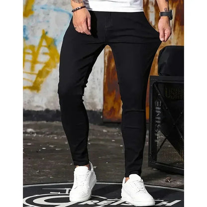 Men Narrow Leg Jeans Male Straight Leg Slim Pencil Denim Pants Classic Casual Daily Stretch Skinny Trousers